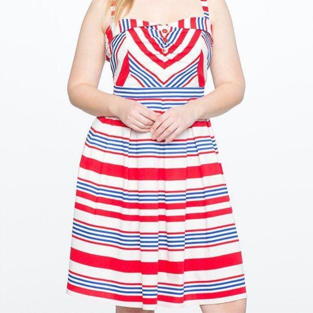 Blue & Red Stripe Sweetheart Fit & Flare Dress –
